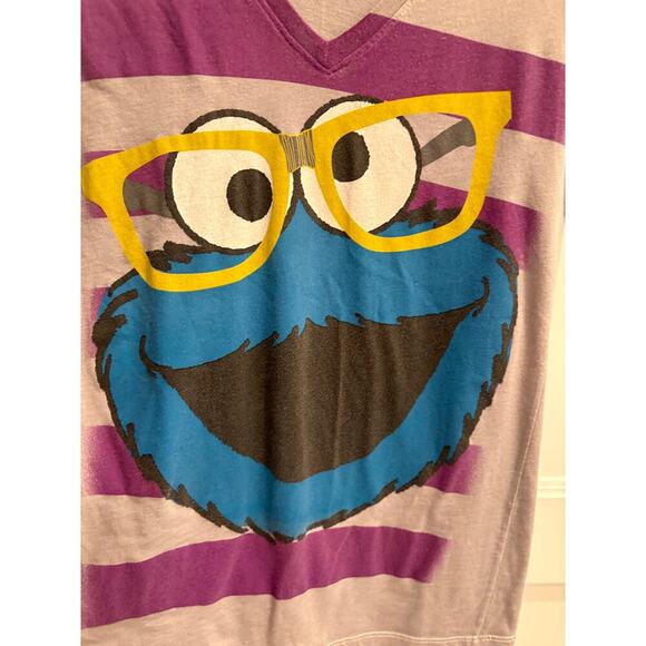 Sesame Street Cookie Monster Glasses V Neck Tee Shirt Size Medium - Picture 2 of 4